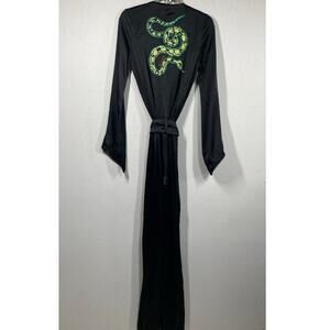 De La Vali Black Satin Long Sleeve Snake Embroidered Jumpsuit UK 10 US 6